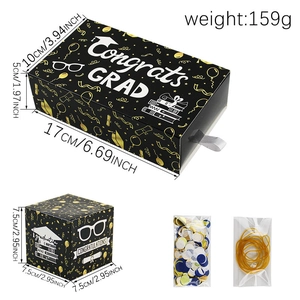 Graduation gift box set with Congrats Grad text and dimensions for party celebration