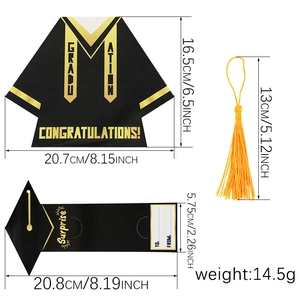 Abschlusskarten Set mit Talar Design, Schreibkarte und gelber Quaste aus Seide