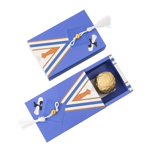 Blue graduation graduation cap gift boxes with tassels and drawer style for candy and sweets