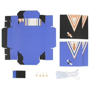 Blue and black graduation cap gift box kit with tassels and doctoral gown patterns