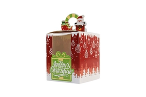 Detailed view of Christmas cupcake box with PVC window and Santa handle