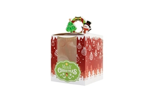 Red Christmas cupcake box with clear PVC window and snowman handle detail