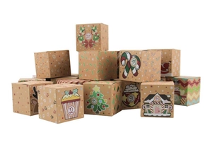 Lot de 24 boîtes de calendrier de l'Avent en papier kraft avec motifs de Noël festifs