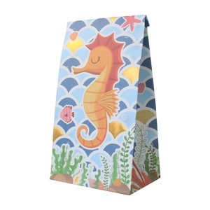 Sac en papier motif sirène avec hippocampe et détails de coquillages dorés