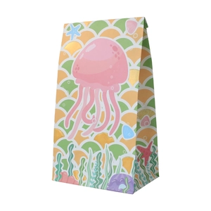 Sac en papier alimentaire motif sirène avec méduse rose et motifs marins colorés