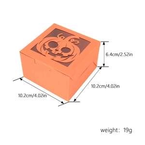 Halloween gift box with pumpkin laser cutout, orange square card box 10.2x10.2x6.4cm