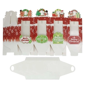 Christmas gift boxes with PVC window and top decorations featuring festive patterns