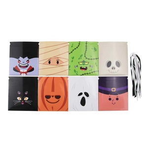 Set de 8 bolsas de caramelos de Halloween con motivos de monstruos y lazos de cierre