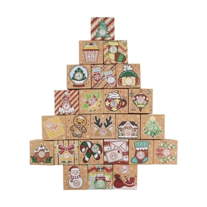 Calendrier de l'Avent en Papier Kraft Emballage Cadeau DIY Conteneurs de Bonbons Avec Numéros 1-24 Décoration de Fête de Noël