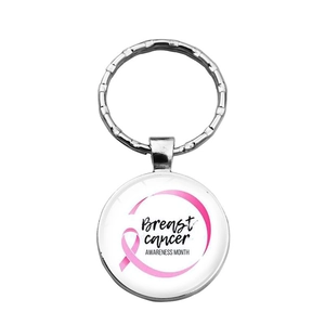 Pink ribbon breast cancer awareness metal keychain pendant with silver metal ring