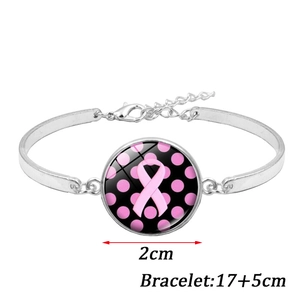 Bracelet argenté avec ruban rose en verre et chaîne réglable de 17+5 cm de long