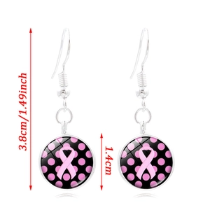 Boucles d'oreilles ruban rose cancer du sein avec pendentif en verre de 1,4 cm