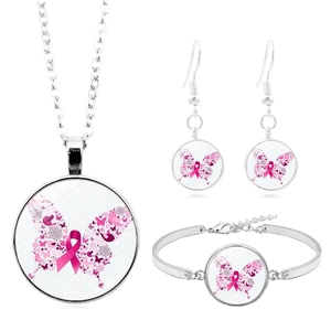 Parure bijoux ruban rose comprenant collier bracelet et boucles d'oreilles argent