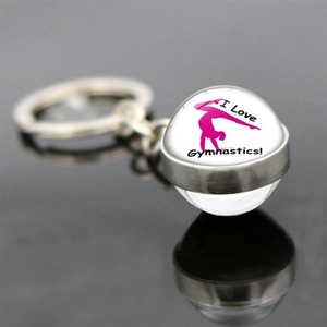 Artistic Gymnastics Keychain Zinc Alloy Glass Ball Pendant Double Sided Sport Souvenir Gift For Gymnasts Bag Decor