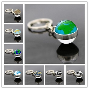 Porte-Clés Créatif Carte du Monde Globe Alliage de Zinc Boule de Verre Pendentif Terre Souvenir de Voyage Cadeau Accessoire de Mode