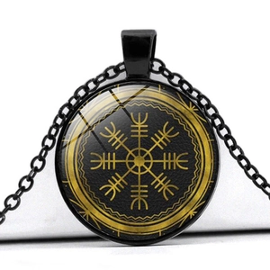 Nordic Viking Compass Vegvisir Pendant Necklace Vintage Glass Cabochon Zinc Alloy Rune Jewelry For Men Women Fashion Gift