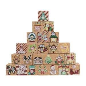 Calendrier de l'Avent 24 boîtes en papier kraft pour bonbons et cadeaux de Noël