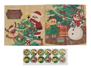Christmas greeting cards and matching 12-piece stickers with festive character illustrations