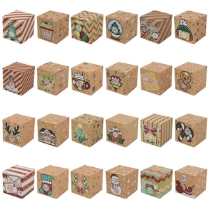 Lot de 24 boîtes cadeaux de l'Avent en papier kraft avec motifs de Noël festifs
