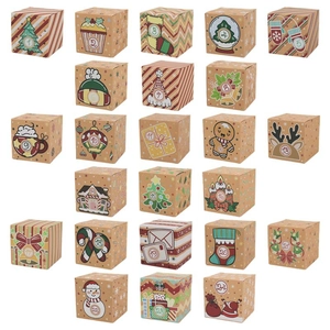Lot de 24 boîtes de calendrier de l'Avent de Noël en papier Kraft aux motifs festifs