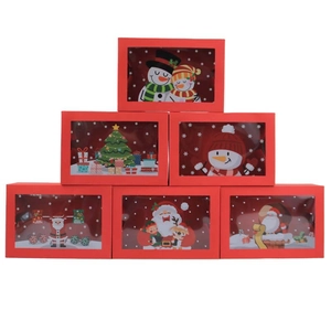 Scatole Regalo in Cartone Rosso di Natale Con Finestra Trasparente per Imballaggio di Biscotti Caramelle Design Babbo Natale Pupazzo di Neve Articoli per Feste