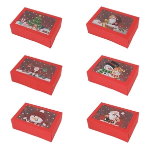 Red Christmas Gift Box With Clear Window Paper Packaging Box Santa Snowman Design Holiday Baking Candy Biscuit Gift Box For Party Decoration