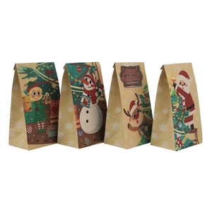 Eco-friendly kraft paper Christmas gift bags set with Santa, Snowman and Reindeer prints