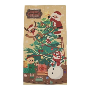4-pack Christmas kraft paper bags featuring Santa and reindeer puzzle tree illustration