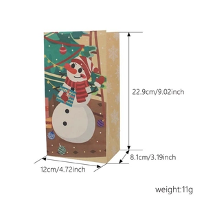 Christmas Kraft paper gift bag with snowman and tree patterns for holiday food packaging