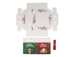 Detailed Christmas gift set with DIY drawer box, festive paper bags and red ribbon