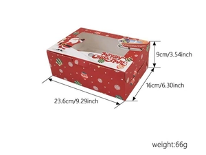 Red Christmas muffin box with clear PVC window and Santa graphics in 23.6x16x9cm size