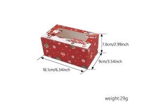Detailed dimensions of a red Christmas muffin box with PVC window and Santa illustrations