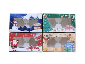 Christmas cupcake boxes with transparent windows and 2-cavity inserts in four festive designs