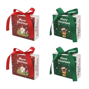 Christmas Drawer Gift Box Kraft Paper Candy Packaging Box Satin Ribbon Bow Santa Claus Reindeer Festive Party Favor Decor
