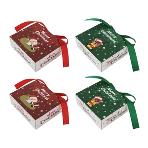 Set of 4 Christmas gift drawer boxes with Santa and reindeer prints and ribbons