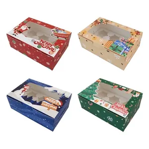 Christmas 6-pack cupcake boxes with PVC window and inserts in four festive colors