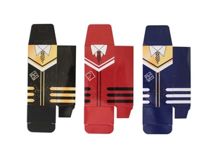 Detailed flat layout of graduation cap candy boxes in black, red, and blue colors