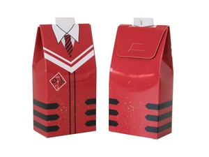 Close-up of red graduation robe candy boxes with YOU DID IT slogan and tie pattern