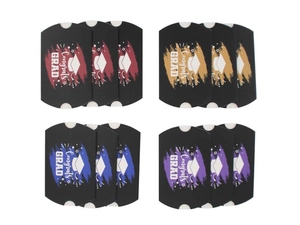 Set of 12 black congrats grad pillow candy boxes with colorful ink splashes and博士帽
