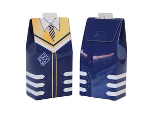 Detail of Graduation gown gift box with yellow tie design and Grad Congrats label