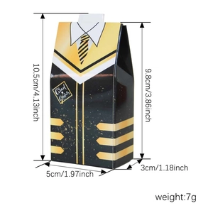 Black graduation cap favor box with dimensions and Grad Congrats text on white background