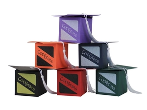 Colorful graduation cap gift boxes with tassels and Congrats silver printing