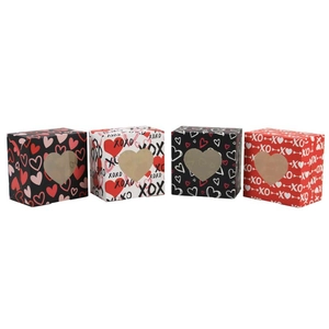 Lot de 4 boîtes cadeaux avec fenêtre en cœur en rouge, blanc et noir pour la Saint-Valentin