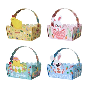 Oster Geschenkkorb Aus Papier Süßigkeitenbox Mit Griff Hasen Küken Eier Muster Für Kinder Party Mitbringsel Deko