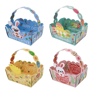 4er-Set bunte Osterkörbe aus Papier mit Kaninchen- und Kükenmotiven für Kinder