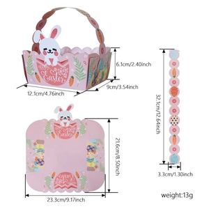 Rosa Frohe Ostern Geschenkkorb mit Hasenmotiv, 3D-Ansicht und flache Darstellung dabei