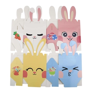 Set of 4 colorful Easter rabbit gift boxes with bunny ears and cute animal face prints