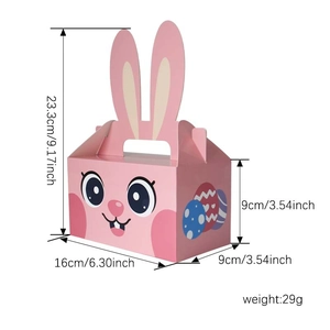 Pink Easter bunny gift box with 3D ears and colorful egg patterns for holiday treats