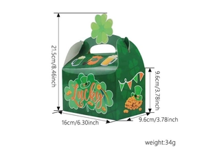 Dimensions de la boîte cadeau Saint-Patrick avec motifs de trèfles et chapeau lucky