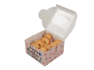 Pink Mother's Day cookie box with window featuring floral design and Happy Mother's Day text